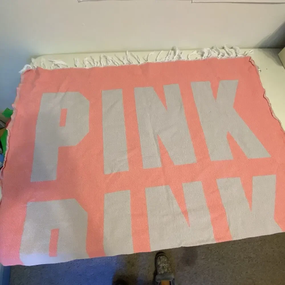Victoria's Secret Pink Logo Oversized Fringe BeachTowel 50x70” Cotton Multicolor